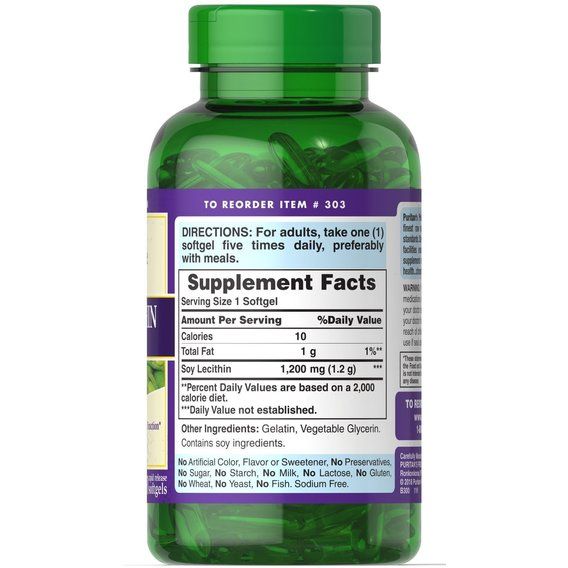 Лецитин Puritan's Pride Soy Lecithin 1200 mg 250 Softgels | Зображення 1