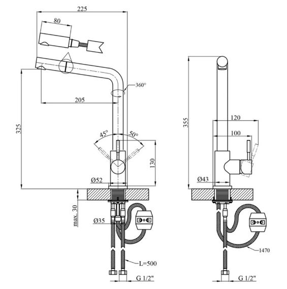 Змішувач для кухні з висувним виливом Kroner KRPё Edelstahl Klassisch - PVD03917 (CV032285) | Зображення 1