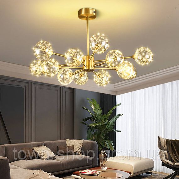 Люстра потолочная LED AOC19/12-ab+led-k Латунь 42-72х110х110 см.