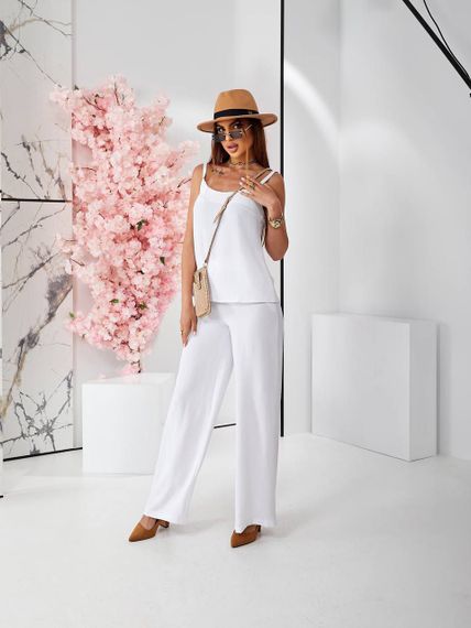 Женский летний костюм майка и брюки креп-жатка, UH379 размер 44, цвет белый | Зображення 2