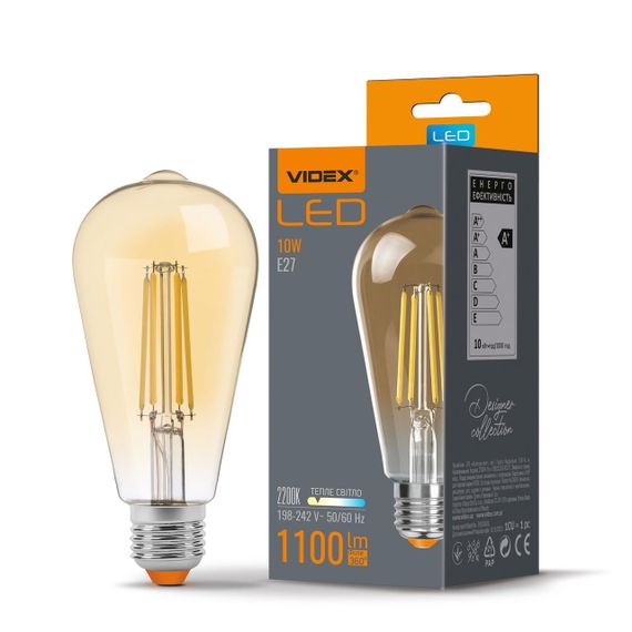 Світлодіодна лампа VIDEX Filament ST64FA 10W E27 2200K бронза
