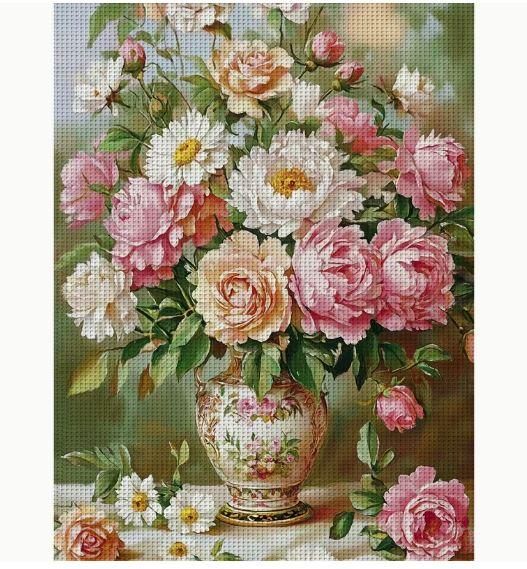 Набор для вышивки крестом JOZYSH "Натюрморт Пионы и розы" 14CT, 40x50 см, канва Аида с нанесенным рисунком | Зображення 5