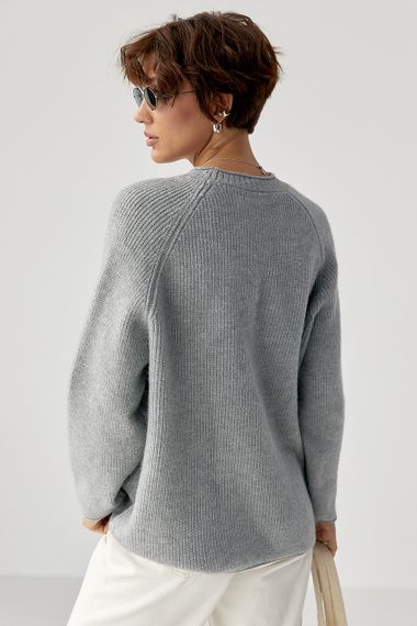 Тепла в'язана кофта з рукавами реглан - сірий цвет, ONE SIZE (є розміри) | Зображення 1