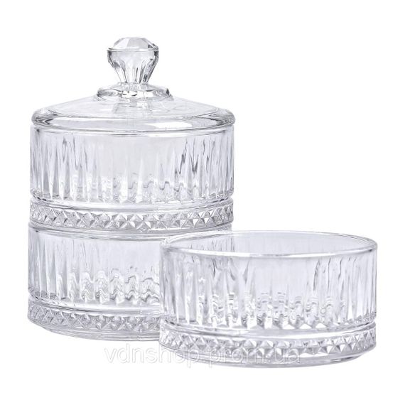 Цукерниця триярусна скляна з кришкою Ø 10 см HP-YH-16 | Зображення 2