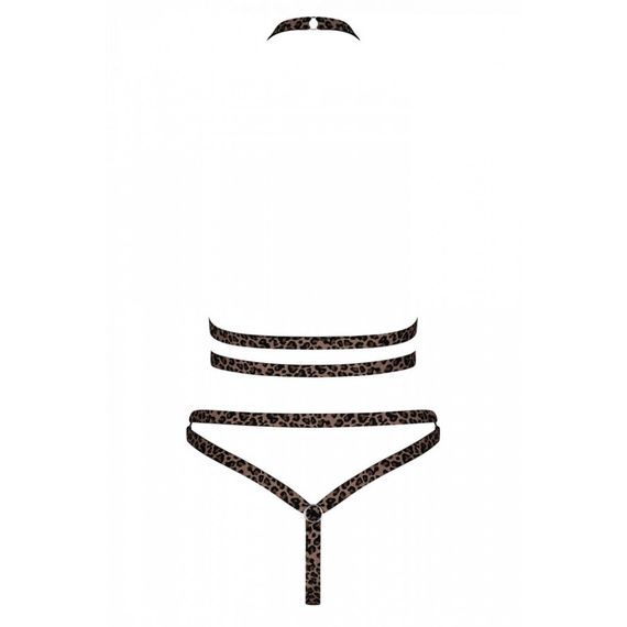 Комплект з відритою чашкою з ремінців з леопардовим принтом Tigrita 2-pcs set brown  S/M/L | Зображення 3