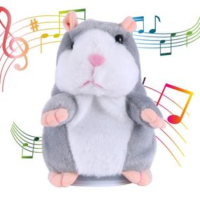 Интерактивная игрушка хомяк-повторюшка, на батарейках, EL-2042, Серая / Детская мягкая игрушка / Игрушка