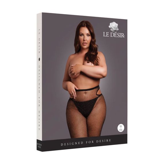 Блестящие сетчатые колготки с вырезами, Plus Size, черные с золотым глиттером Sex Aura | Зображення 2