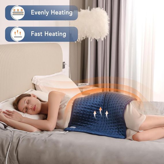 Електрична грілка CURECURE 50x60 см із автоматичним вимкненням, 5 рівнів нагріву, для спини, шиї та плечей, бавовна, синя | Зображення 1