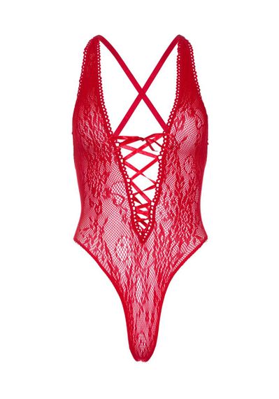 Мереживне боді Leg Avenue Floral lace thong teddy Red, шнурівка на грудях, one size sexstyle | Зображення 6