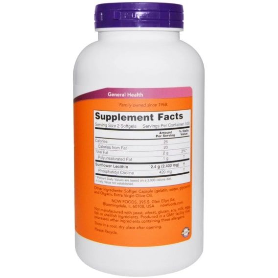 Лецитин NOW Foods Sunflower Lecithin 1200 mg 200 Softgels | Зображення 1