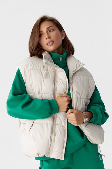 Жіноча тепла подовжена жилетка - бежевий цвет, L (є розміри) | Зображення 4