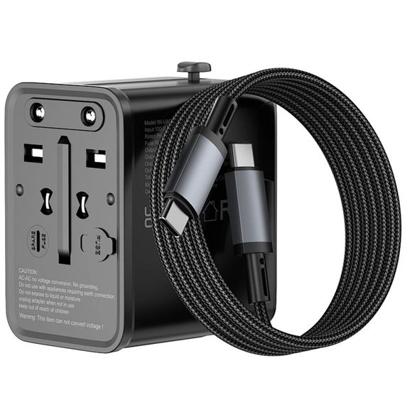 Мережевий універсальний перехідник WIWU UA013 20W GaN + 1USB-A/2C with retractable cable Type-C Black | Зображення 3