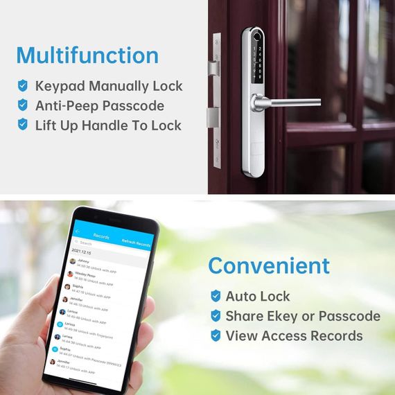 Дверний замок із ручками, з безключовим доступом, Bluetooth-клавіатурою, зі сканером | Зображення 4