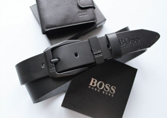 Мужской подарочный набор Hugo Boss ремень и кошелек черные | Зображення 1