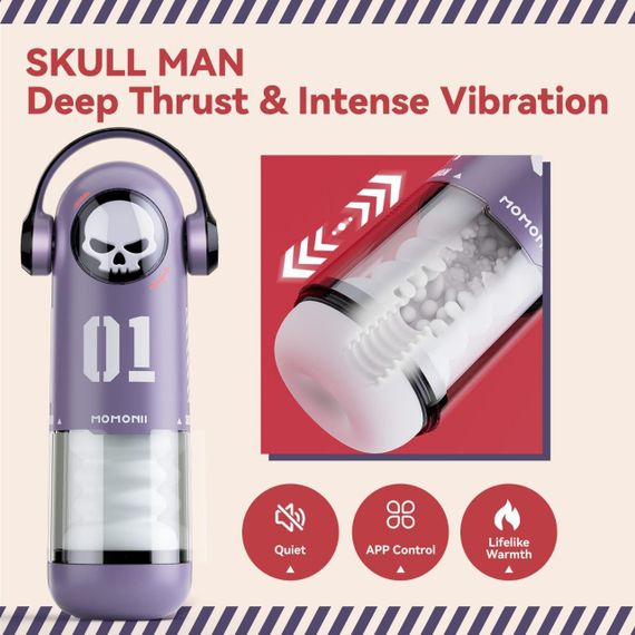 Мастурбатор автоматичний фрикційний BeYourLover SKULL MAN Momonii 01 з вібрацією та підігрівом Sex Aura | Зображення 2
