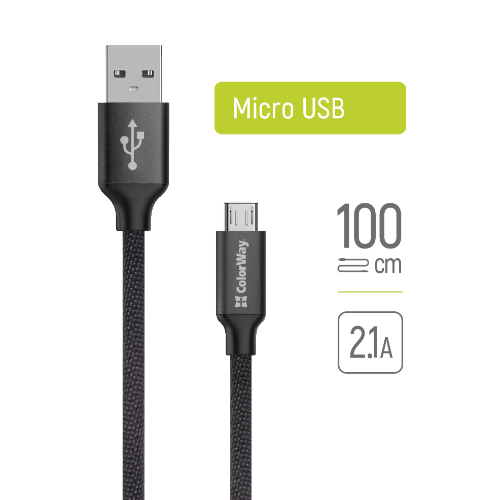 Кабель USB MicroUSB ColorWay CW-CBUM002-BK 2,1А 1м чорний | Зображення 1
