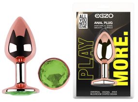 Анальна пробка з кристалом EGZO - Rose Gold Round Plug Green size M Sex Aura