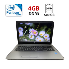 Ноутбук Б-клас HP 15-ay087ur / 15.6" (1366x768) TN / Intel Pentium N3710 (4 ядра по 1.6 - 2.56 GHz) / 4 GB DDR3 / 500 GB HDD / Intel HD Graphics / WebCam / Акб не працює б/в