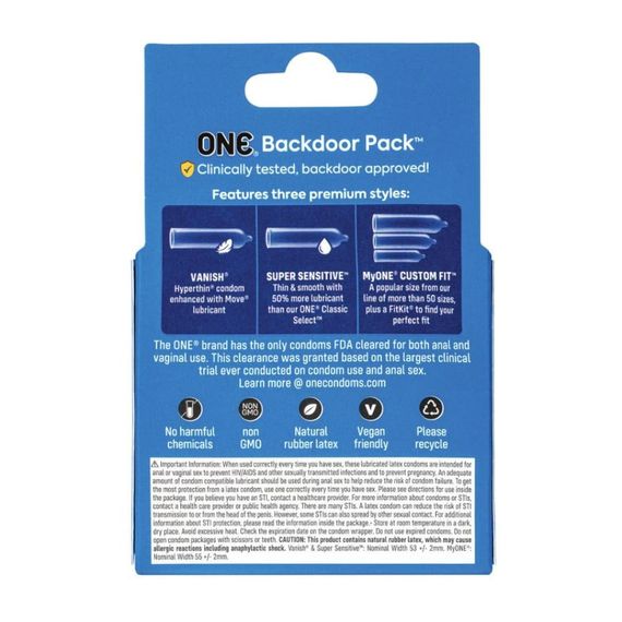 Презервативи універсальні ONE Backdoor Pack для вагінального та анального сексу (ціна за упаковку, 3 шт.) Sex Aura | Зображення 1