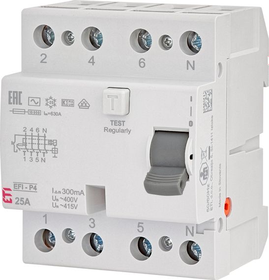 Реле диференційне ETI  (ПЗВ) 4р EFI-P4 25/0,3 тип AC (10kA) (2061631)