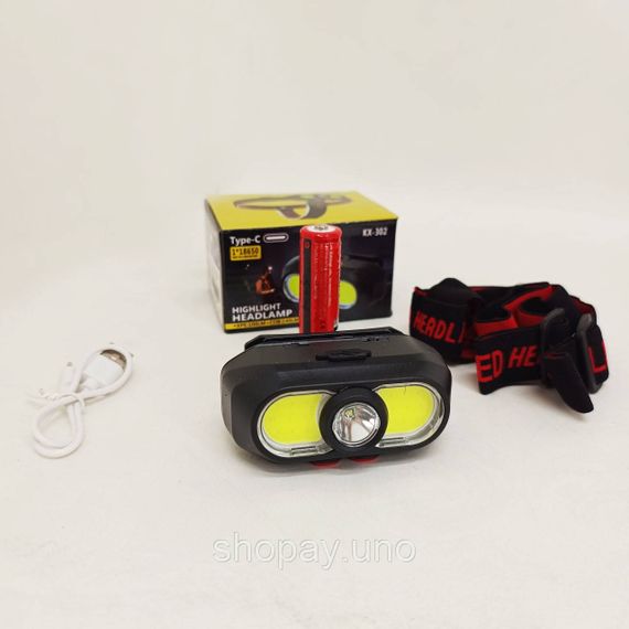 Налобный фонарь с креплением на голову KX-302-LED+2COB, Налобный фонарь с линзой, Головной фонарик AM-63 | Зображення 5