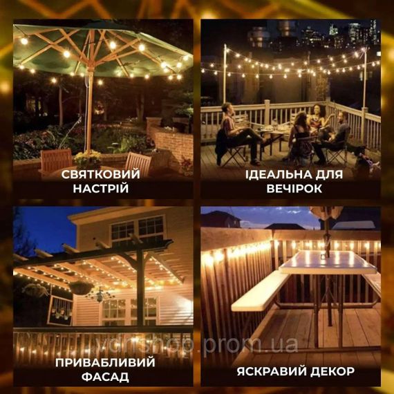 Гірлянда вулична у стилі ретро світлодіодна жовта S14 на 10 LED ламп завдовжки 5 метрів S14Y | Зображення 5