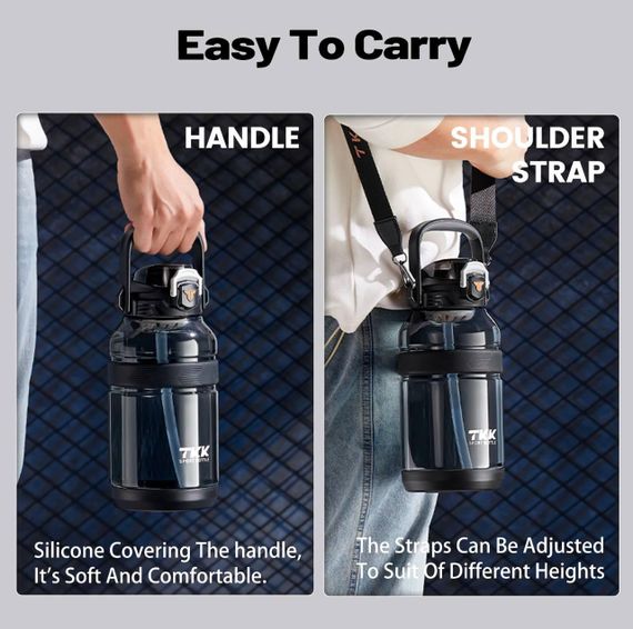 Легка пляшка тританова для води 2000 мл. Чорна | Зображення 1