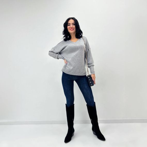 Женская красивая ангоровая кофта с V-образным вырезом GF04166 цвет серый, размер 42/44 | Зображення 2