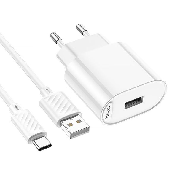 СЗУ Hoco C109A Fighter 10.5W (1USB-A) + кабель USB to Type-C White | Зображення 3