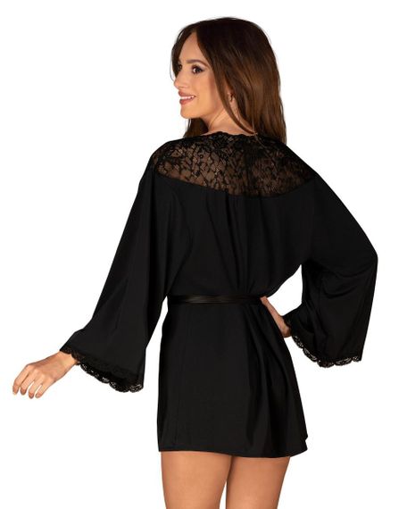 Халат чорний Obsessive Bellastia peignoir XS/S | Зображення 1