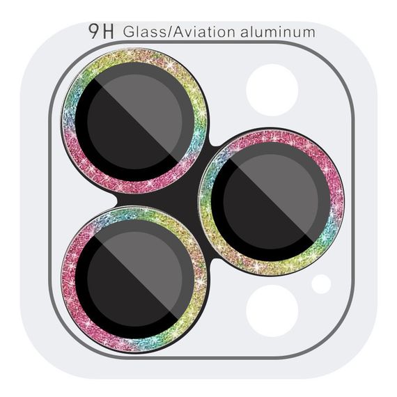 Захисне скло Metal Sparkles на камеру (у упак.) для Apple iPhone 15 Pro (6.1") /15 Pro Max (6.7") Бузковий / Rainbow | Зображення 4