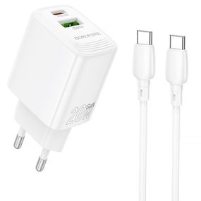 МЗП Borofone BN27 Fuente PD20W+QC3.0 (1USB-A/1C) + кабель Type-C to Type-C White
