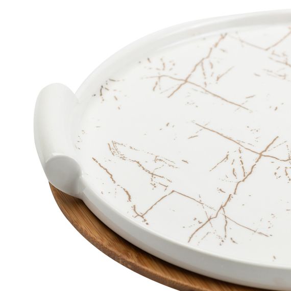 Фарфоровая тортовница со стеклянной крышкой на бамбуковой подставке HP1203 | Зображення 4