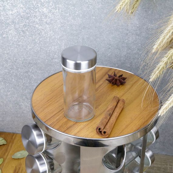 Набір ємностей для спецій на підставці 12 од. нерж. сталь та дерево LoveYouHome | Зображення 9