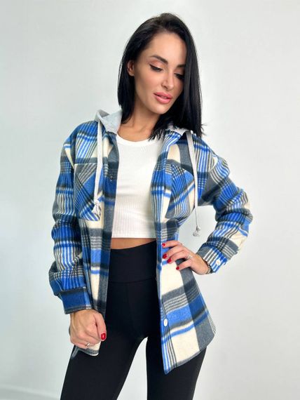 Женская теплая рубашка в клетку с капюшоном флис GF04163 цвет синий, размер 42/44 | Зображення 2
