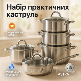 Набор посуды 12 предметов ASTRA A-2412, набор казанов, набор кастрюль из нержавеющей стали