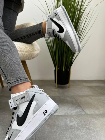 Женские кроссовки N-ike Air Force Mid Utility White Gray | Зображення 8