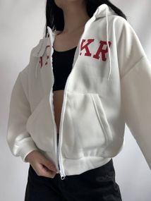 Жіноче тепле зіп-худі на оверсайз флісі на блискавці з капюшоном колір білий, розмір 42/48 TS154