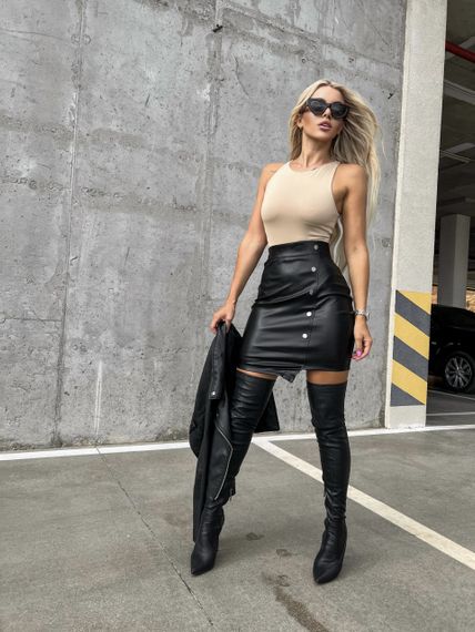 Женская короткая кожаная юбка с высокой посадкой узкая, эко кожа NA795 размер 42/44, цвет черный | Зображення 5