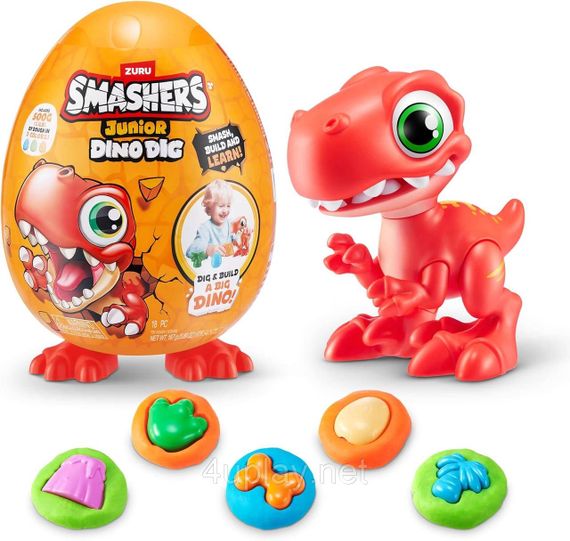 Ігровий набір з динозавром Раптор та тістом для ліплення Zuru Smashers Junior Dino Raptor