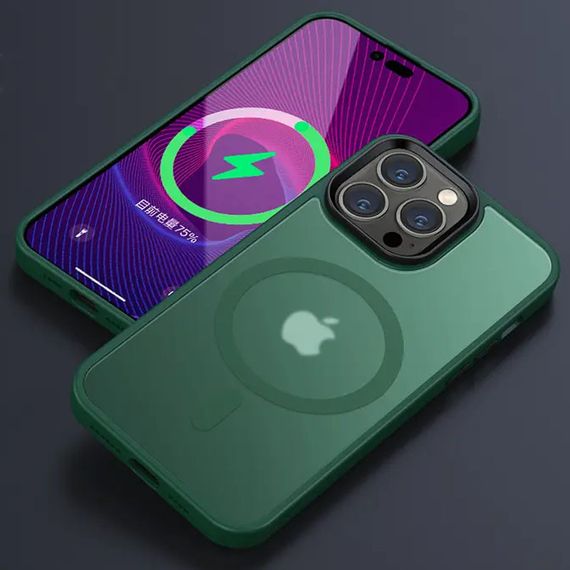 TPU+PC чохол Metal Buttons with MagSafe Colorful для Apple iPhone 14 Pro (6.1") Зелений / Dark Green | Зображення 1