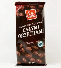 Черный шоколад  Fin Carre с цельными лесными орехами (фундук) 27% орехов, 100 г, Германия