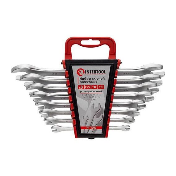 Набір ключів ріжкових 8 од., 6-22 мм, Cr-V INTERTOOL HT-1002