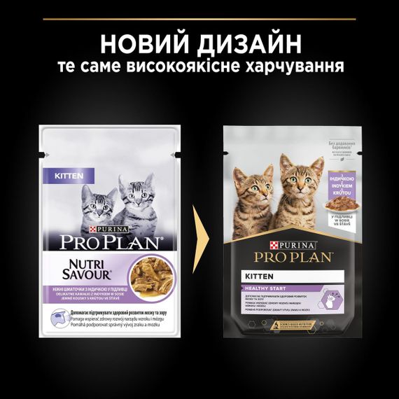 Вологий корм Purina Pro Plan  Kitten Healthy Start для кошенят шматочки у підливці з індичкою 30шт*85г