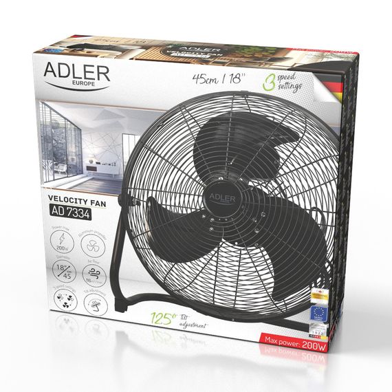 Вентилятор підлоговий Adler AD 7334, 45 см, 200 Вт, 3 швидкості, металевий, з нахилом | Зображення 9