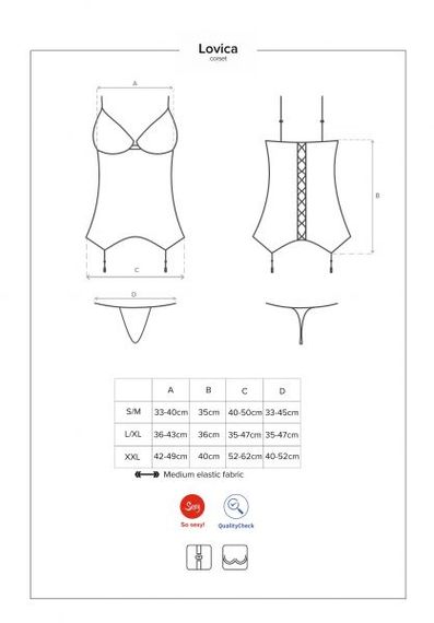 Корсет з підв'язками для панчіх Obsessive lovica corset S / M, Коасный, S/M | Зображення 4