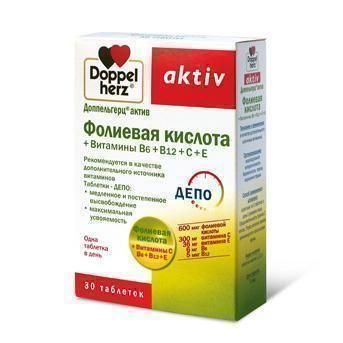 Доппельгерц Актив фолієва кислота + витаміни В6 + В12 + С + Е таблетки №30