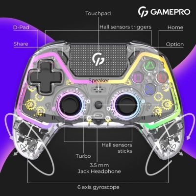 Геймпад GamePro GPS13T BT 5.3/USB/PC/iOS/Android/PS3/PS4 RGB Transparent (GPS13T) | Зображення 5