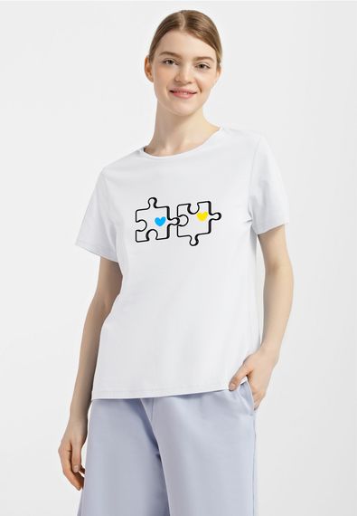 Футболка жіноча біла з принтом "Пазл", S