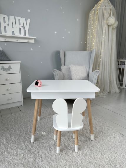 Дитячий столик і стільчик метелик білий. Столик із нішею для олівців і розмальовок | Зображення 2